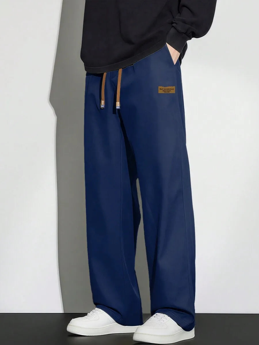 Men's Relaxed Fit Drawstring Waist Slant/Pockets Solid Color Casual Pants