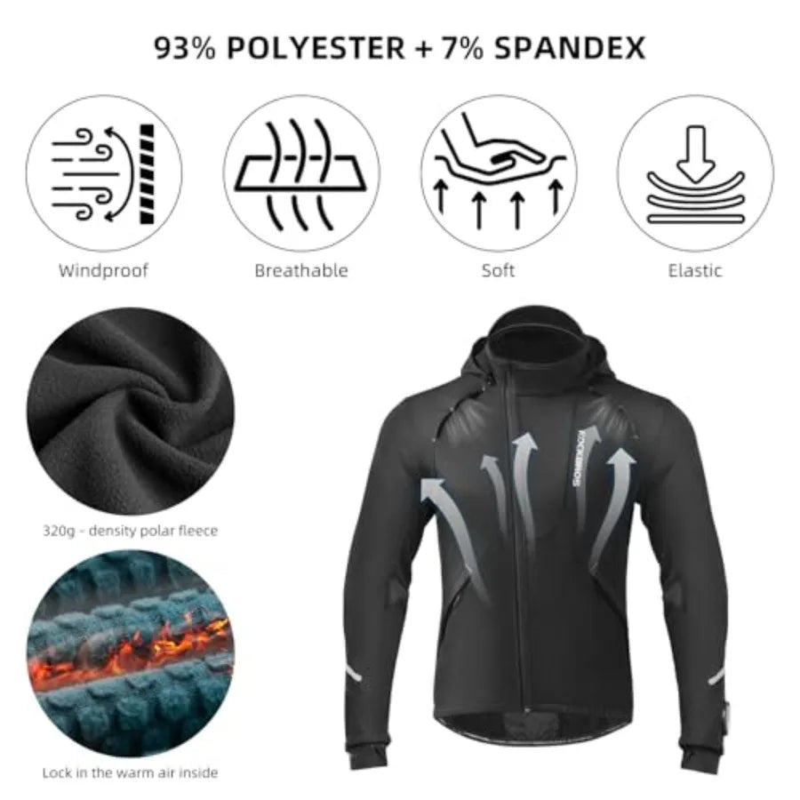 ROCKBROS Cycling Jackets for Men Winter Bike Jackets/Thermal Windproof Jacket for Men Cold Weather Cycling Running Hiking