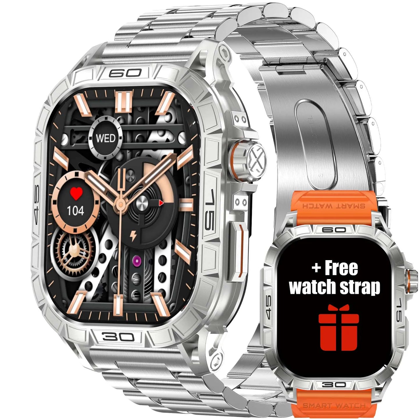EIGIIS New Smart Watch ED Display 100+ Sport Mode With Compass/IP68 Waterproof Bluetooth Call Heart Rate Blood Pressure Men K63