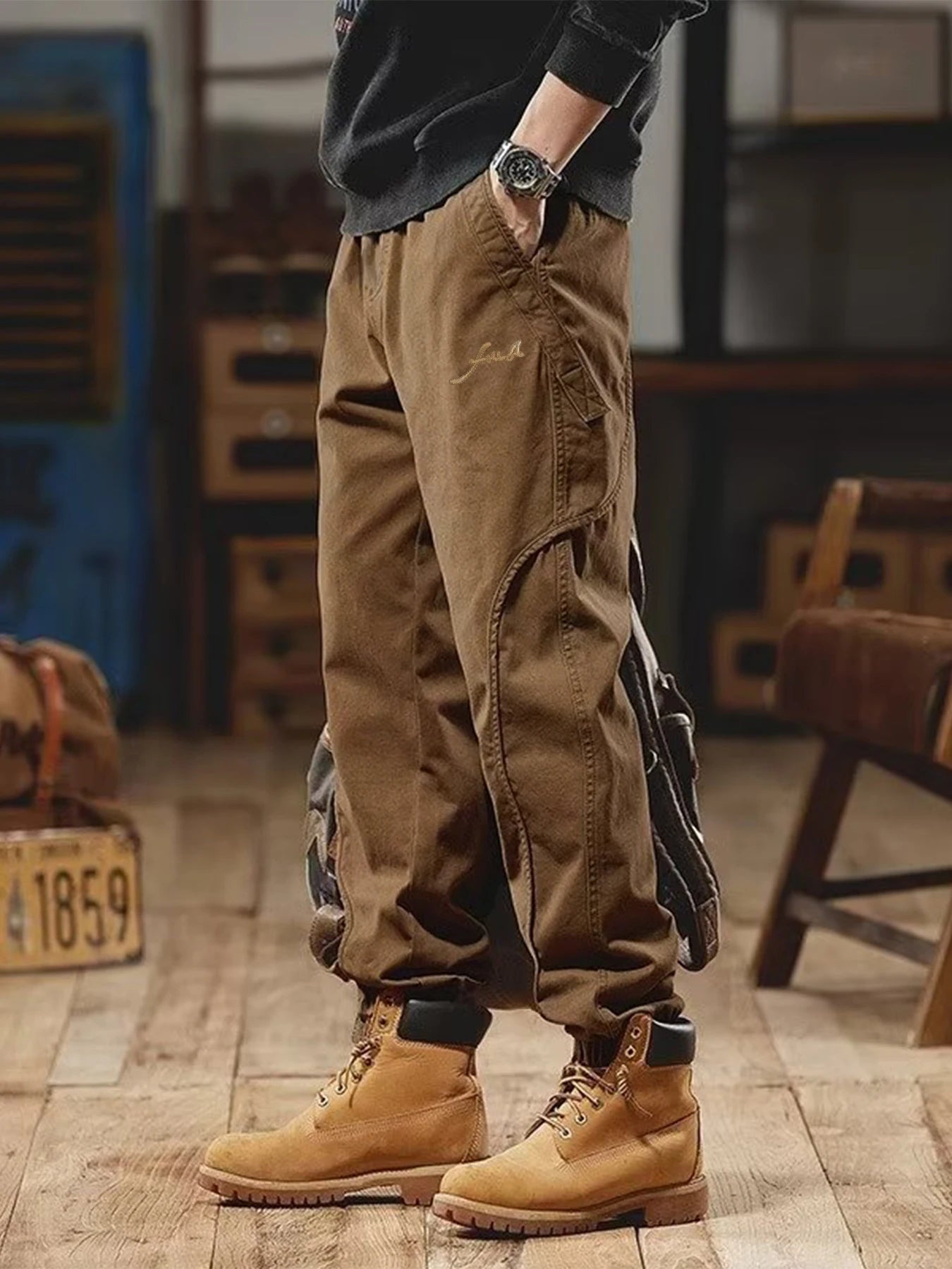 Work Pants Men's Straight Style Wide Leg Casual Long Trousers/Casual Loose Baggy Sweatpants Autumn Pants