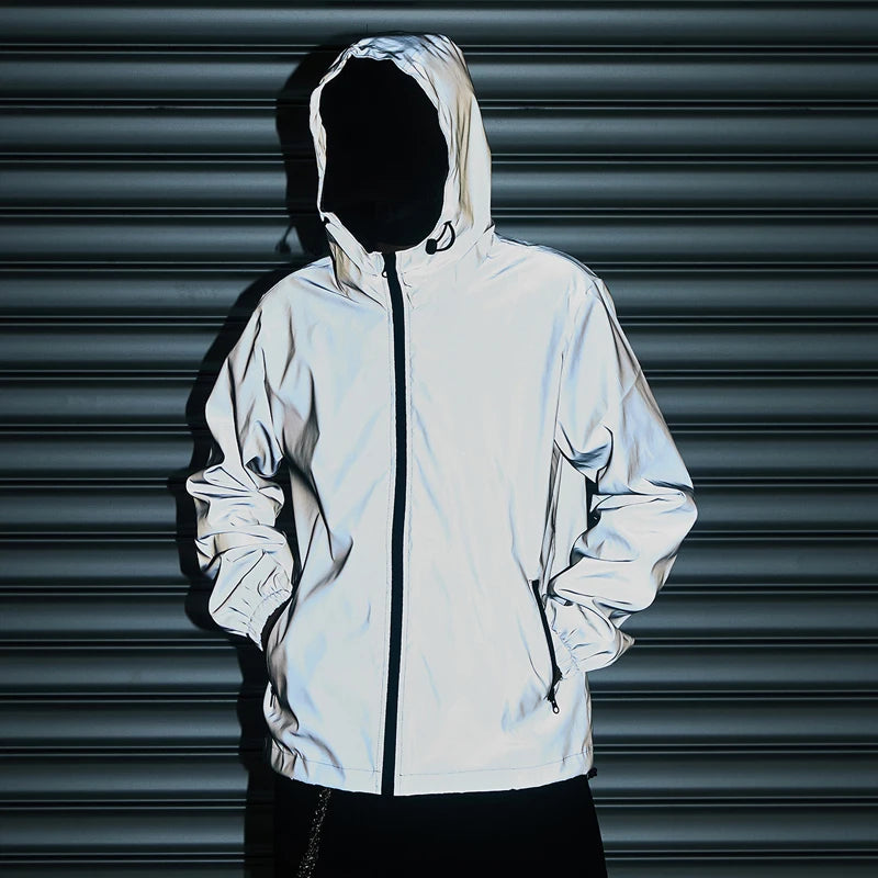 Night Reflective Clothes Spring New Men's Hooded Jacket Outdoor/Run Casual Windproof Coat Couples Hip-hop Streetwear S-5XL