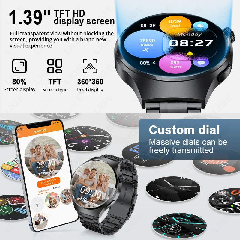 LIGE NFC Smart Watch HD Screen Temperature Monitoring Sports Watch/Bluetooth Call IP68 Waterproof GPS Smartwatch