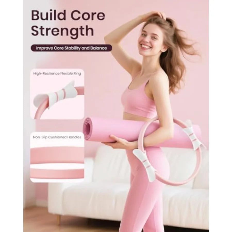 Fuelion Pilates Ring Set for Women Home Workout Pilates Equipment/with Resistance Bands 14'' Magic Circle Mini Ball Pilates