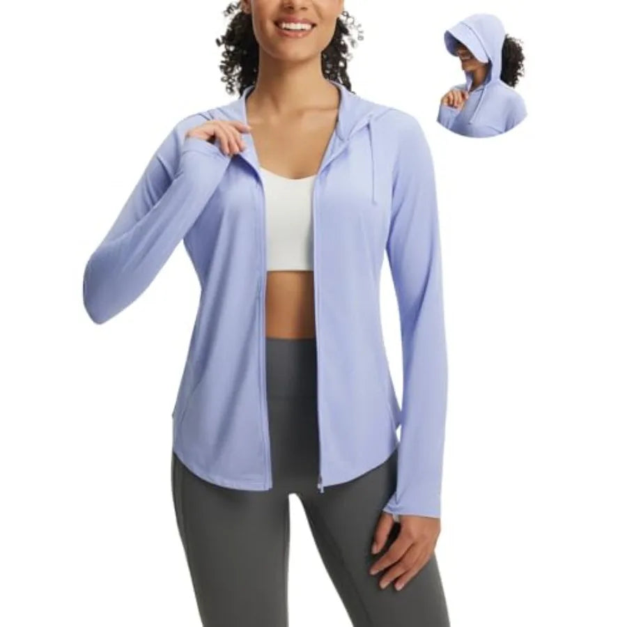 baleaf Women's Sun Jacket with Removable Brim UPF 50+ Lightweight/UV SPF Shirts Long Sleeve Full Zip Up Hoodie Outdoor Hiking