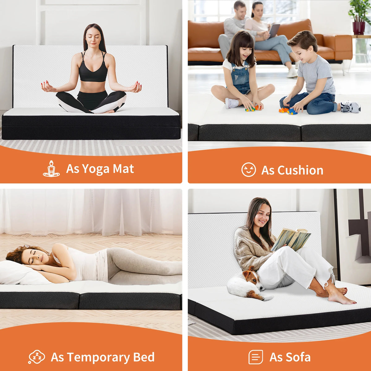 JHK 3-4Inch Soft Mattress Tri-Fold Memory Foam Mattress with Collapsible/and Washable Cover Portable Floor Bed for Travel Yoga