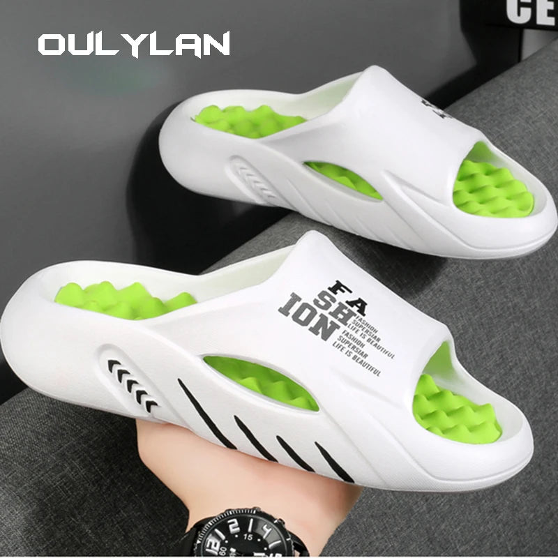 Oulylan Men Massage Slippers Sides Indoor Outdoor Sandals/Casual Shoes Soft Sole Slides Men Flip-flops Men's Sandals