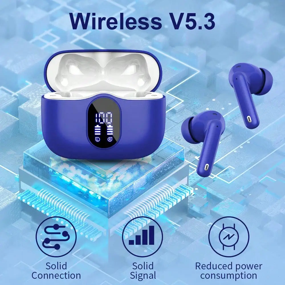 Ordtop Wireless Earbuds Bluetooth Headphones 48H Playtime Ear Buds/With LED Power Display, IPX7 Waterproof Bluetooth 5.4 Earphones