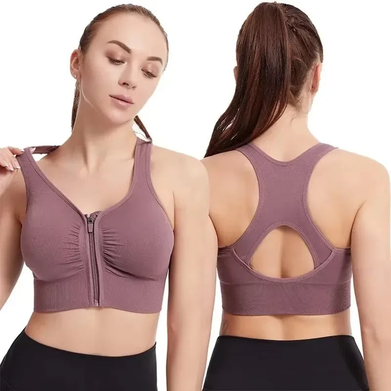 Women's sports bra fitness top front zipper design/sports vest fashionable bra yoga gym sports bra