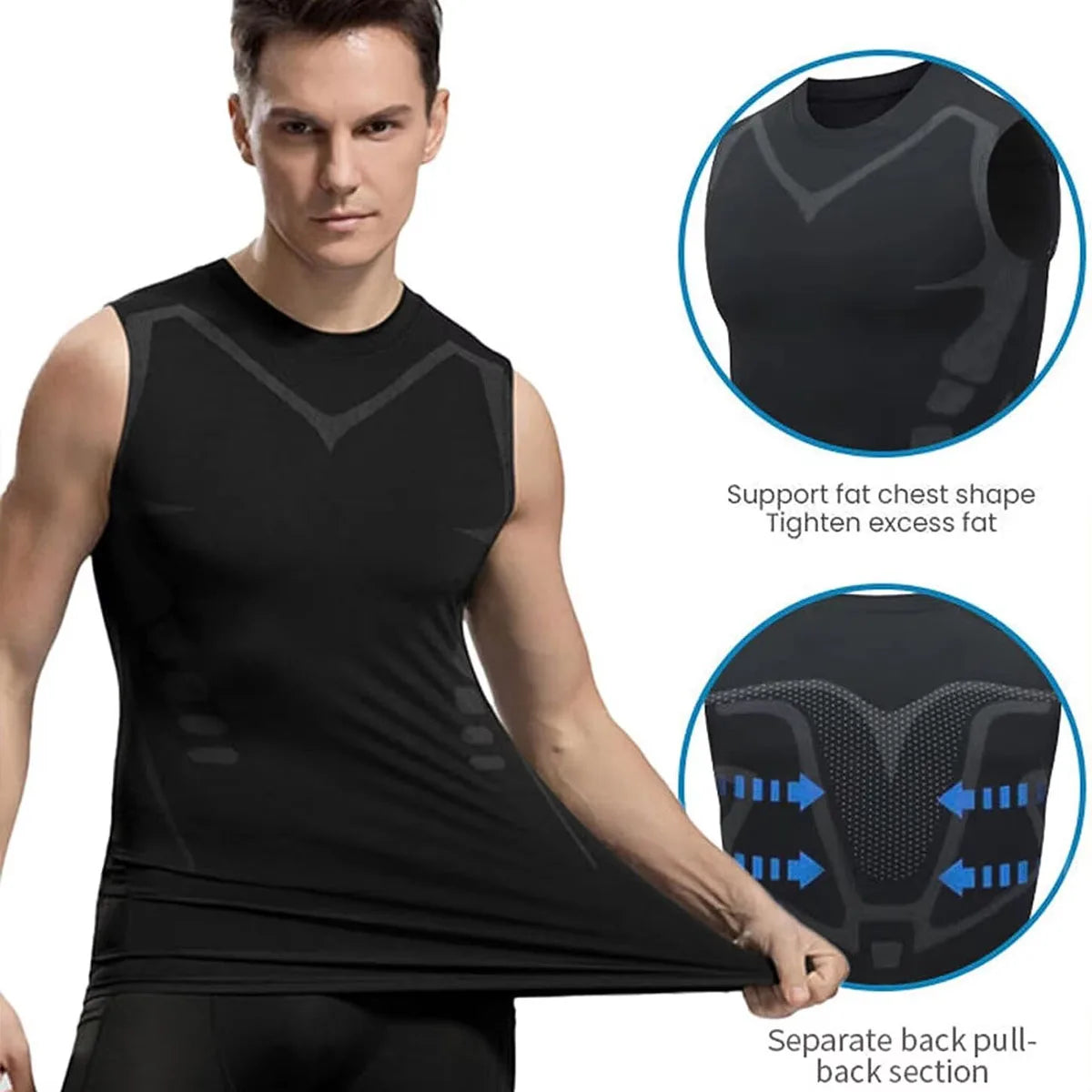Summer Men Shapewear Ionic Shaping Vest Sleeveless Shirt Tight/Compression Shirts Tank Top Body Shaper Breathable Ice Silk Vest