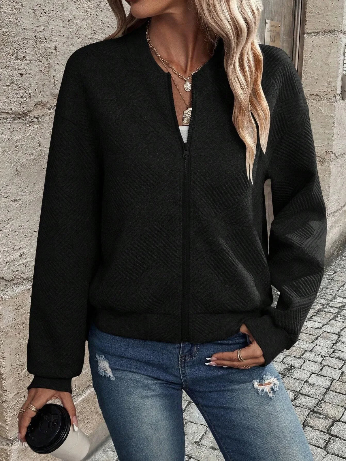 Autumn and Winter New Solid Color Zipper Jacket/with Collar Casual Coat for Women