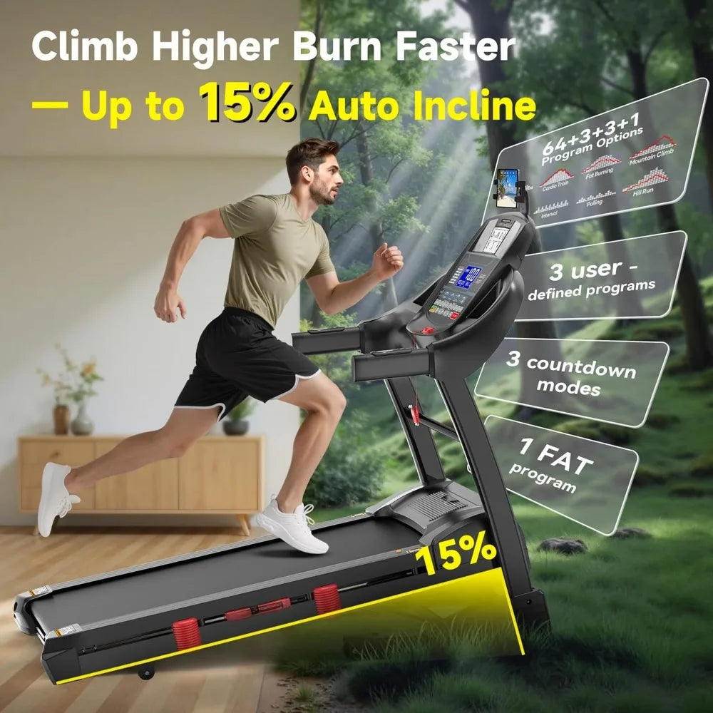 Treadmill with 15% Auto Incline 400lbs Capacity, 5.1HP Folding Treadmill/Running Machine for Home with Safety Customized
