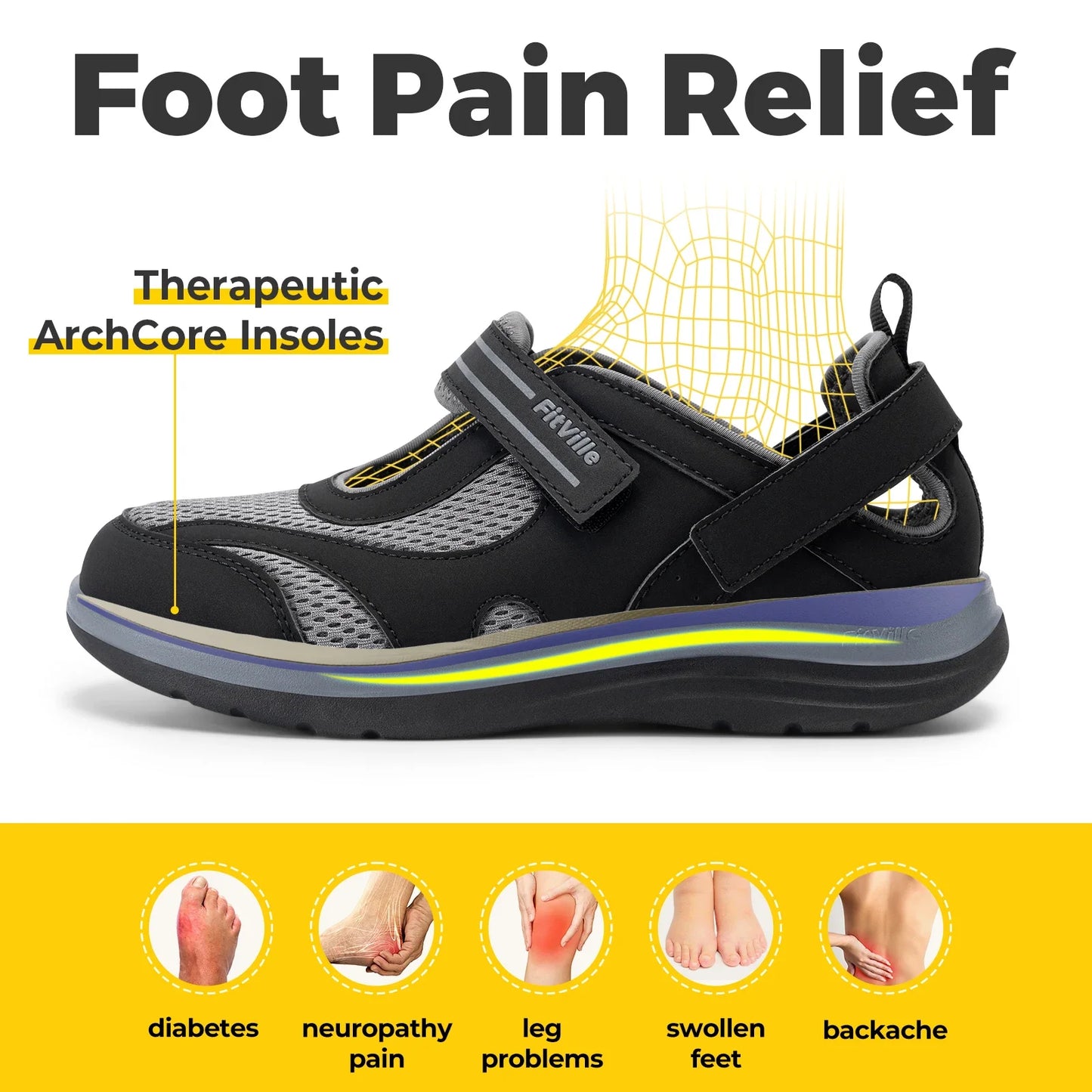 Women's Sandals Mary Jane Casual Shoes Widened Toe For Swollen Feet/Lightweight Breathable Outdoor Elderly Shoe Sandals