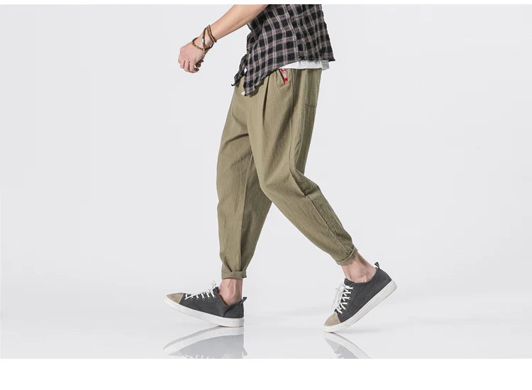 Cotton Joggers Men Solid Men's Harem Pants Summer Fitness/Casual Cropped Pants Men's Trousers Streetwear Slim Male Pants
