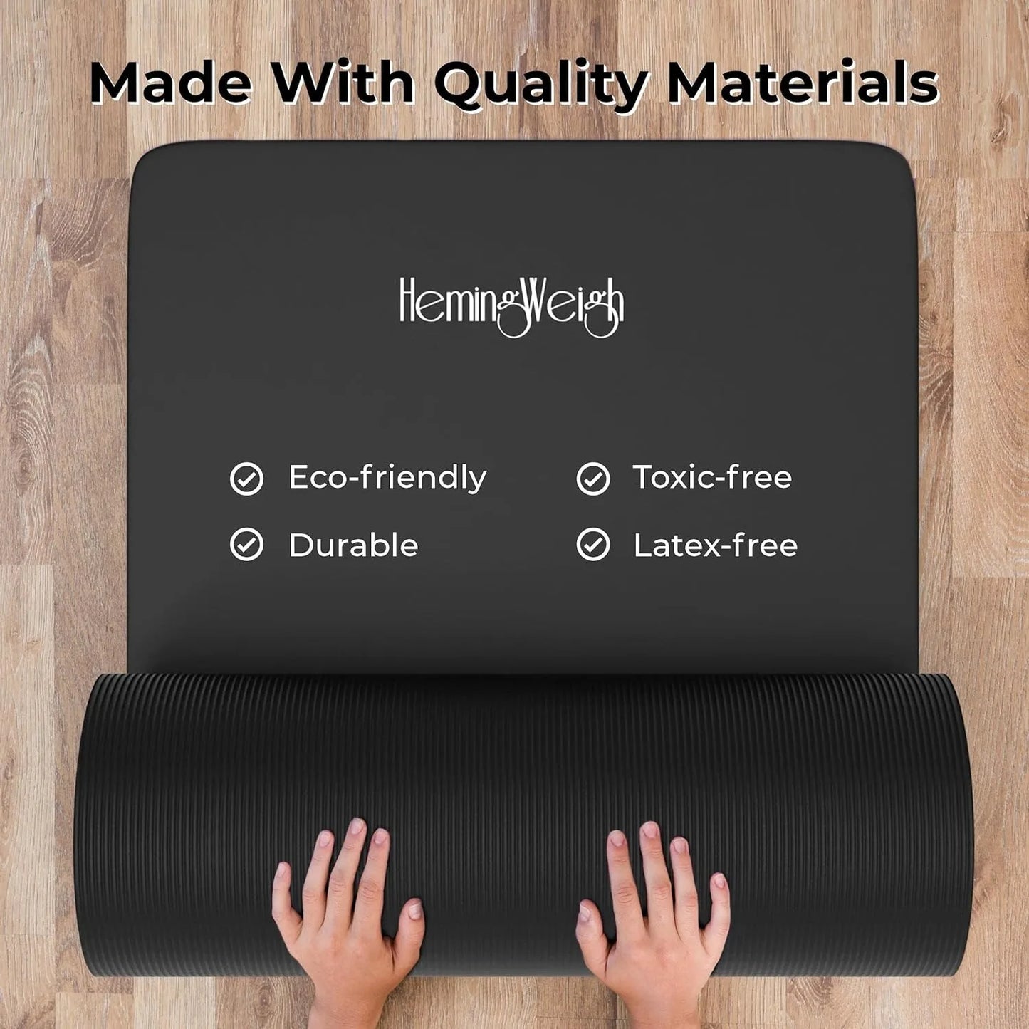 HemingWeigh Yoga Mat 1 Inch Thick Non Slip Yoga Mat/for Home Workout Indoor and Outdoor Use Black Mat