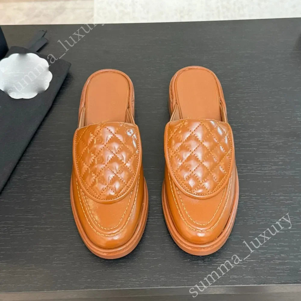 Quilted Turn lock Mules Slides Women Designer Mules mirror quality/Designer Loafers 100% Real Lambskin Size 34-42 Luxury Slip-On