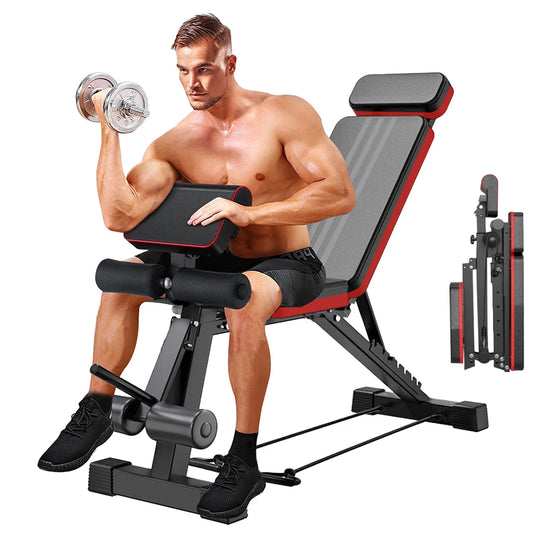Adjustable Weight Bench 7-Level Foldable with Extended Headrest/Leg Extension Incline Decline Bench 770 lbs Full-Body Strength