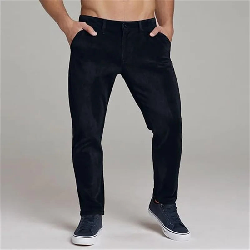 Men s Stylish  Fit Corduroy Trousers Mid Rise Solid Color/Casual Tapered Pants Long Straight Leg Pants