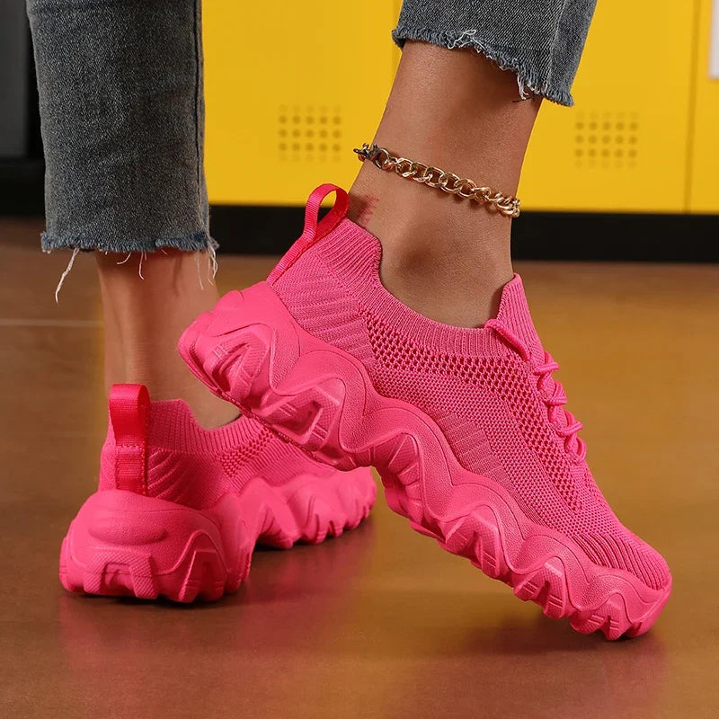 Women' Cute Lace Up Mesh Shoes Versatile Fashionable Design Sneakers/Lightweight Breathable Comfort Outdoors Walking Train Shoes
