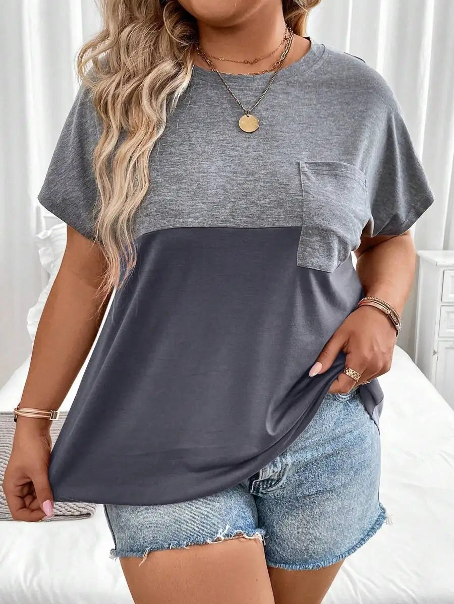 Color Block Pocket T-Shirt/with Batwing Sleeves for Women