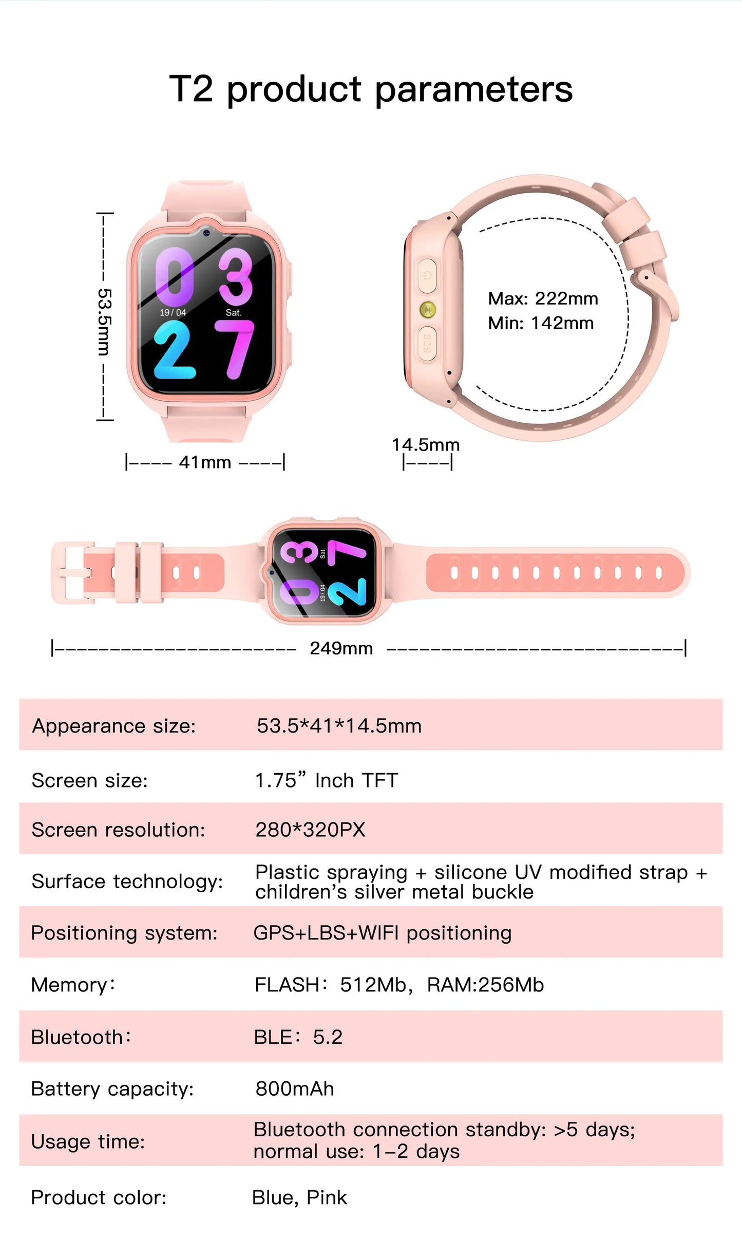 Blackview Z30 Kids Smart Watch Waterproof Video Monitor Tracker/4G Call SOS GPS Location Digital Watches for Children