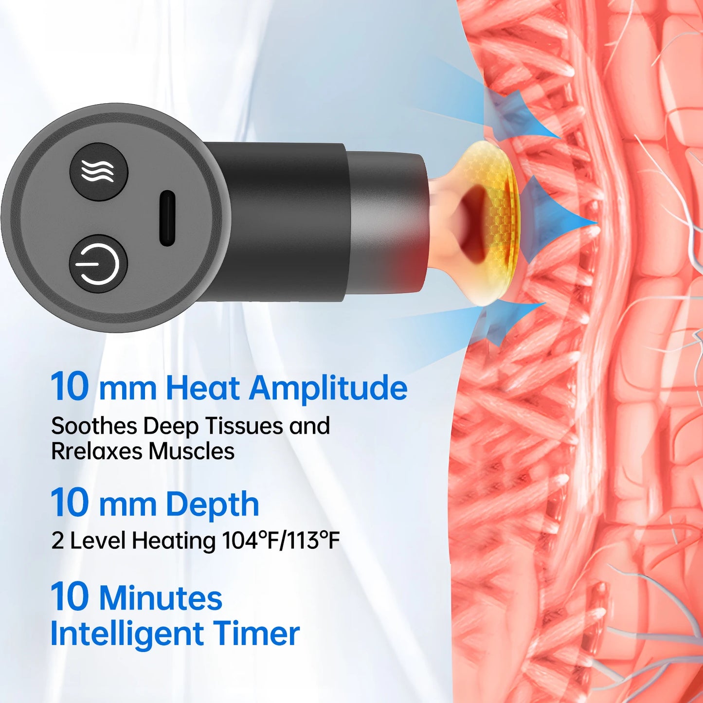 Mini Massage Gun, Percussion Deep Tissues Muscle with Heat/Portable Full-Metal Massage Gun with 3 Interchangeable Heads