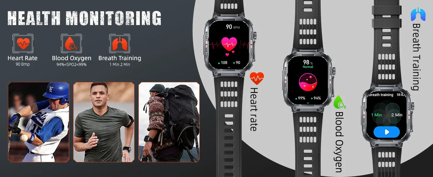 EIGIIS New Smart Watch Men 3ATM Waterproof 2.02"S320B With Compass/And LED Flashlight Sports And Fitness Tracking Heart Rate
