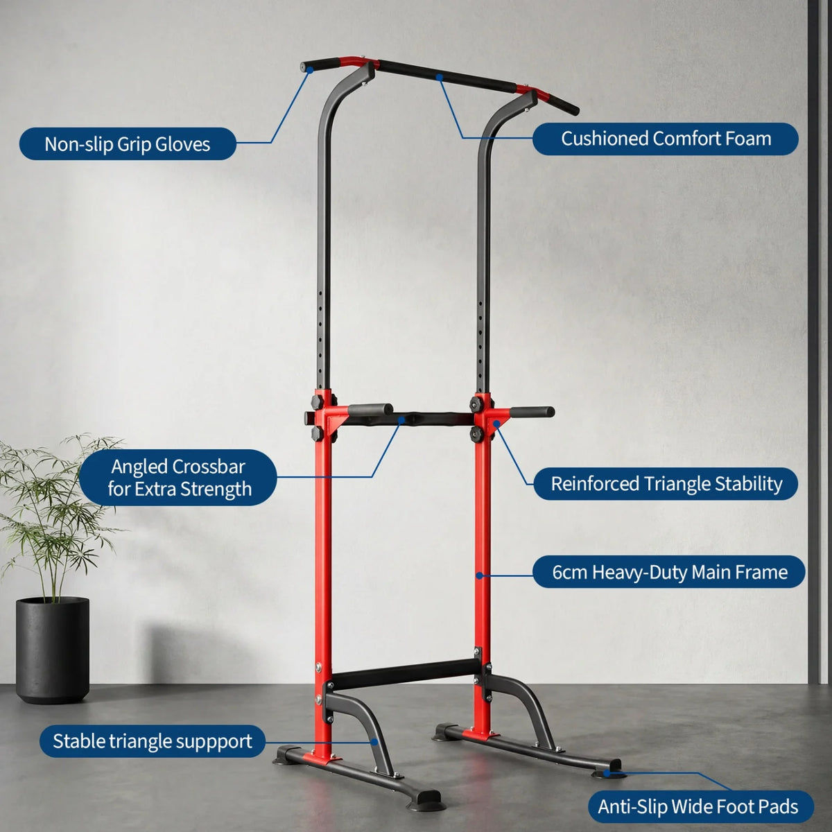 Power Tower Pull Up Dip Station – 10-Level Adjustable Height, 330LBS Capacity, Heavy Duty Steel Frame, Multi-Function Home Gym