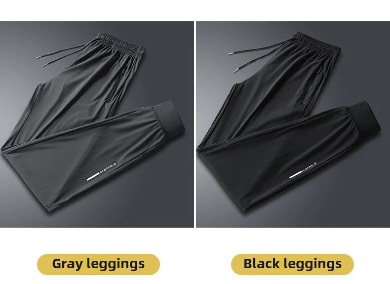 Men's solid color pants summer ice silk elastic quick drying/loose sports pants suitable for casual and business wear M-8XL