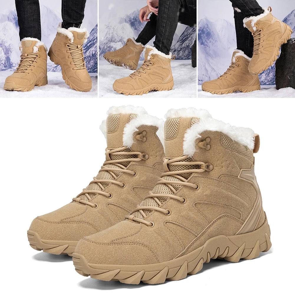 Fur Lined Snow Boot Plush Hiking Boots Cozy Men/Non-Slip Outdoor Shoes Lightweight Boots