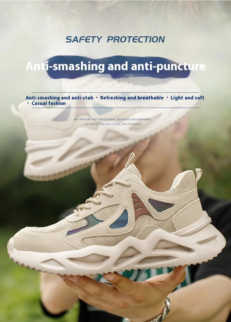 Breathable Steel Toe Sneakers for Men Lightweight Safety Shoes/Anti-smash Anti-puncture Work Sneakers Adjustable Shoes