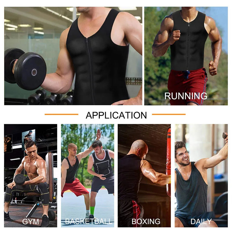 Men Waist Trainer Vest for Weight Loss Neoprene Fitness Corset Body Shaper/Zip Sauna Tank Top Workout Shirt Sauna Suit