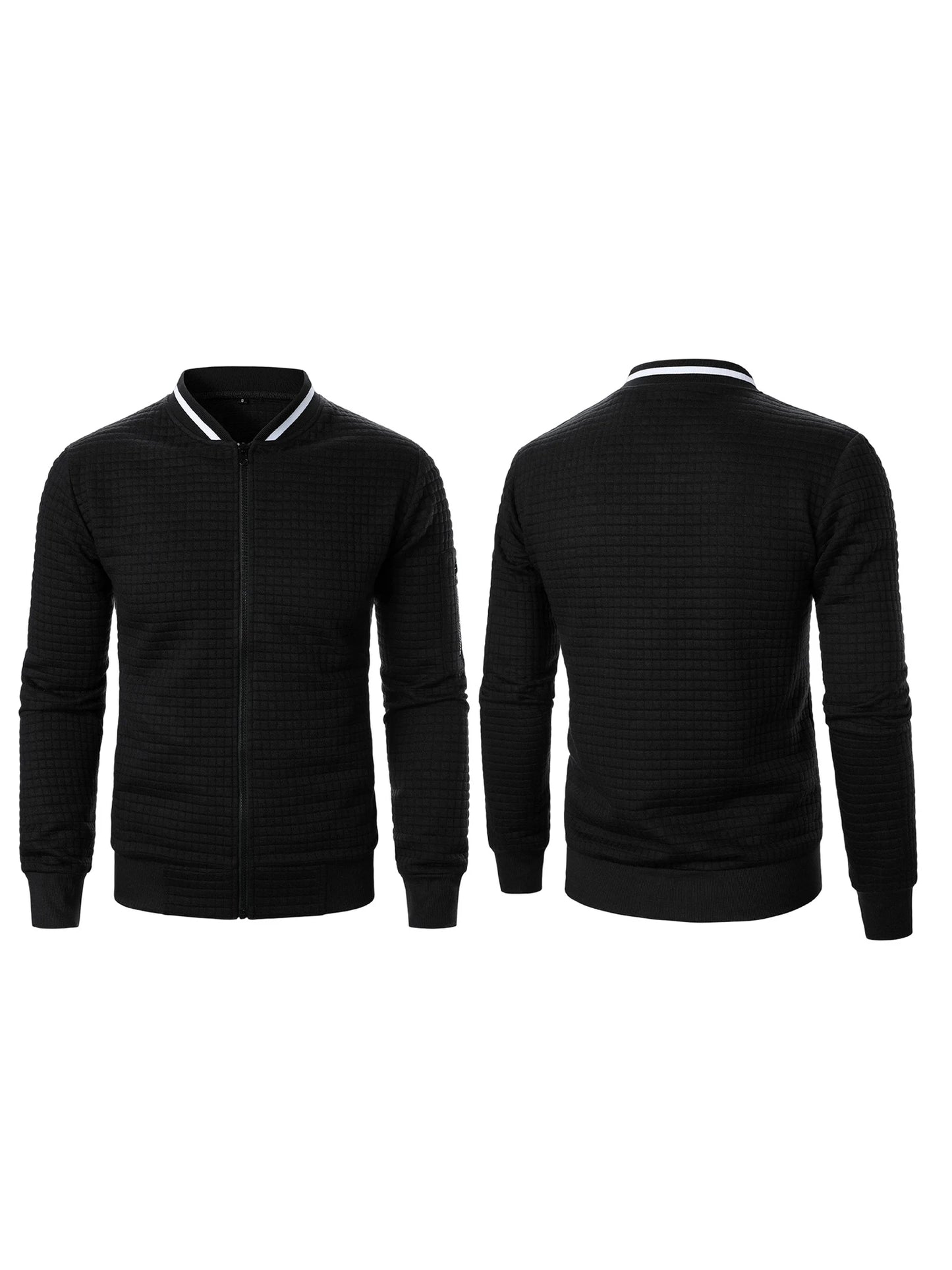 Men s Casual  Fit Zipper Up Lightweight Stand Collar Jacket/Spring Fall Coat with Contrast Color Detail