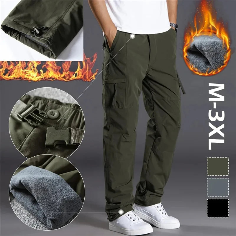 Men'S Plush Warm Straight Oversize Clothing/Solid Grey Versatile Work Wear Pants