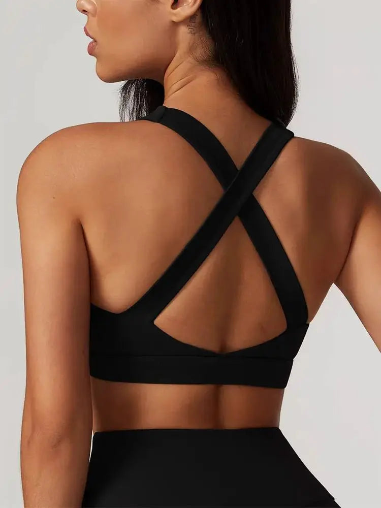 Solid color cross back sports bra quick drying shock-absorbing/Pilates yoga vest running and fitness bra