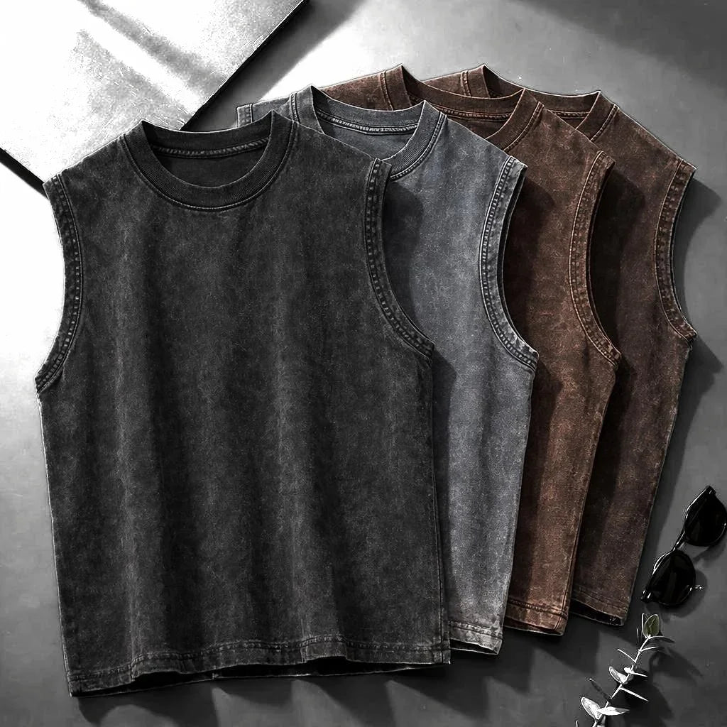 Men Tank Top 100% Cotton 230G Heavyweight Washed Vintage/Oversized Summer Street Casual Sleeveless Shirt