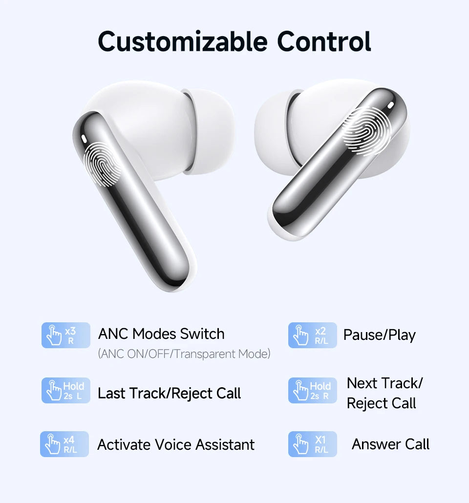 QCY Melobuds N50 ANC Bluetooth 5.4 Wireless Earphones Active Noise Cancellation/6 Mics Clear Call Earbuds Multipoint Connection