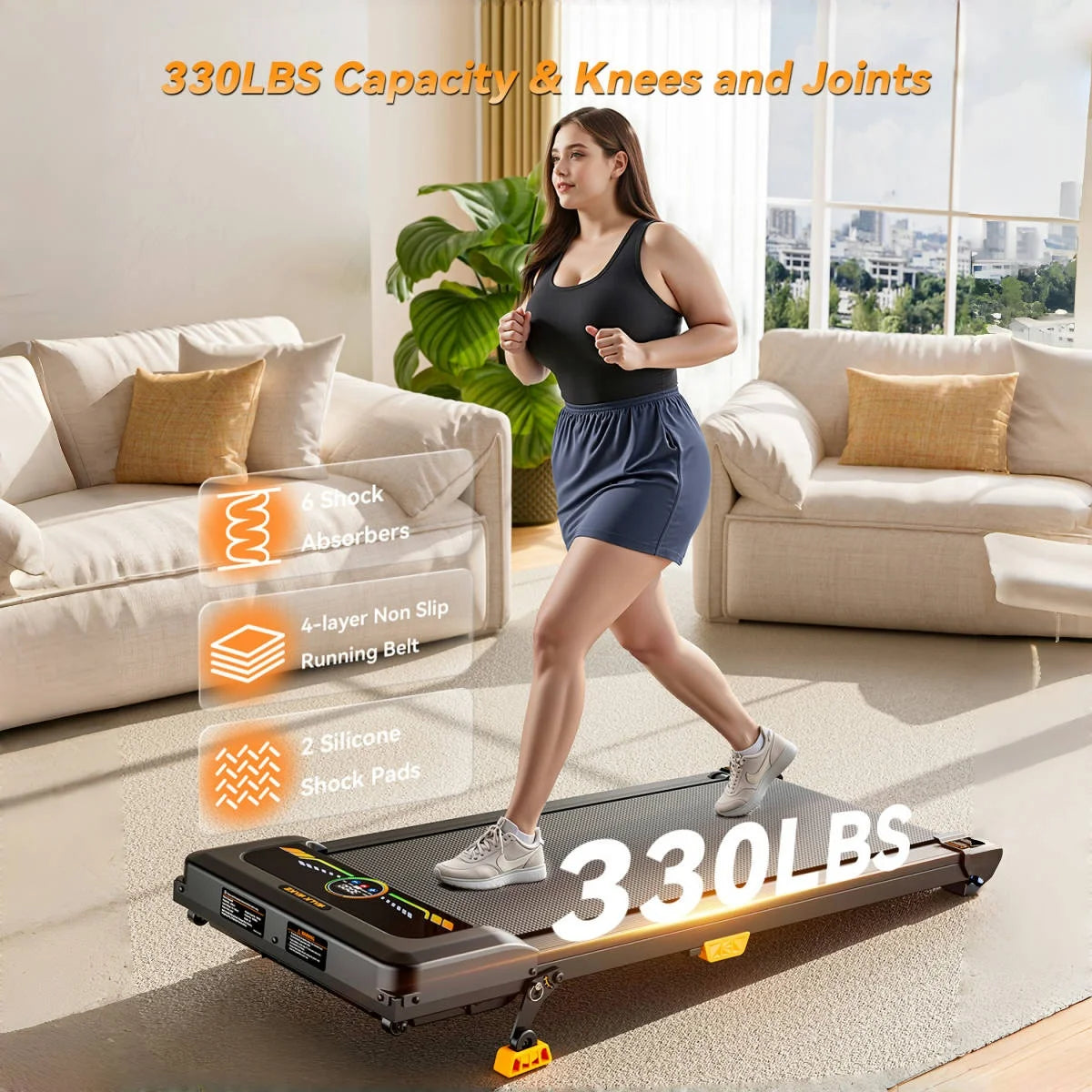 Portable Incline Walking Pad 330lb Capacity, 2.5HP/Under Desk Treadmill with LED Display & Remote Control