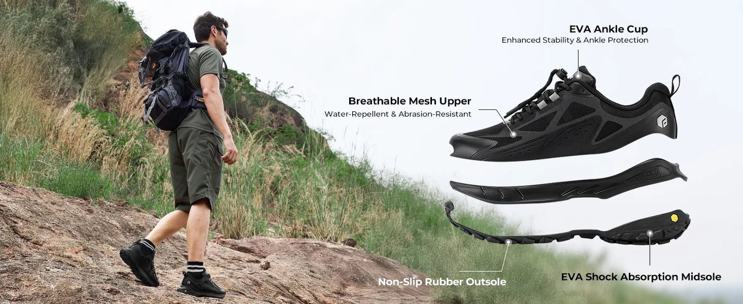 Fittington Wide Shoes For Man  Breathable Mesh Upper Sneakers/Non-Slip Trekking Hiking Walking Shoes With High Arch Support