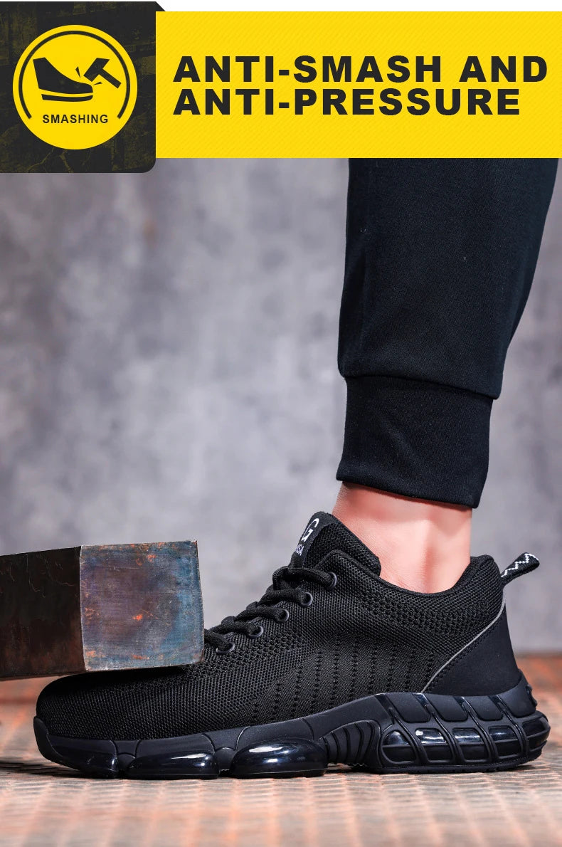 Men Safety Shoes Work Boots Summer Solid Color Lightweight Breathable/Steel Toe Anti-Smash Indestructible Tactical Work Sneakers