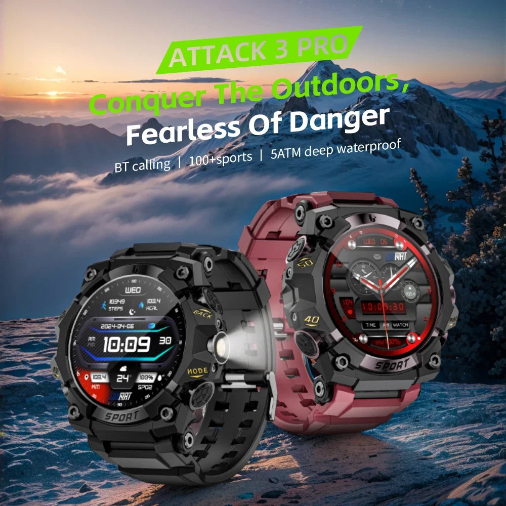 LOKMAT New Rugged Smart Watch Bluetooth Calls Wristband/Fitness Tracker Flashlight Message Push Heart Rate Monitor for Phone