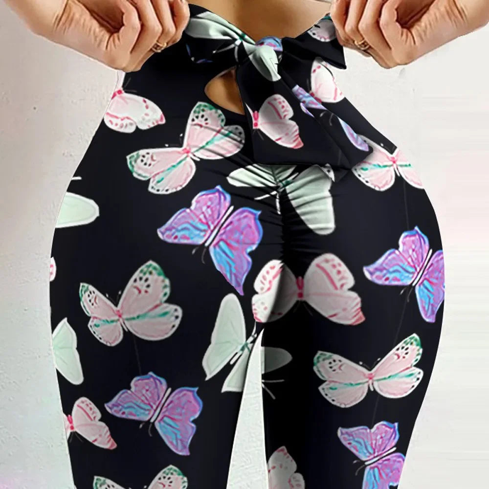 High Waist Sexy Butterfly Printed Leggings Bowknot Yoga Pants/Bandage Tights Women Butt Lift Exercise Fitness Yoga Legging