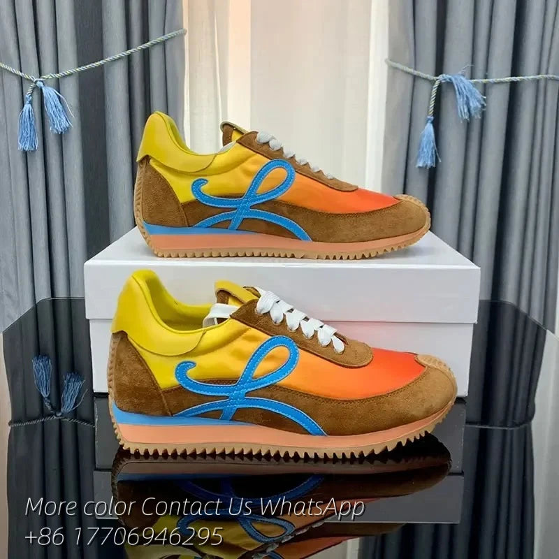 Men Trainers Shoes Designer Sneaker Flow Runner In Nylon And Suede/Lace Up With A Soft Rubber Upper And Honey Rubber Waves Sole
