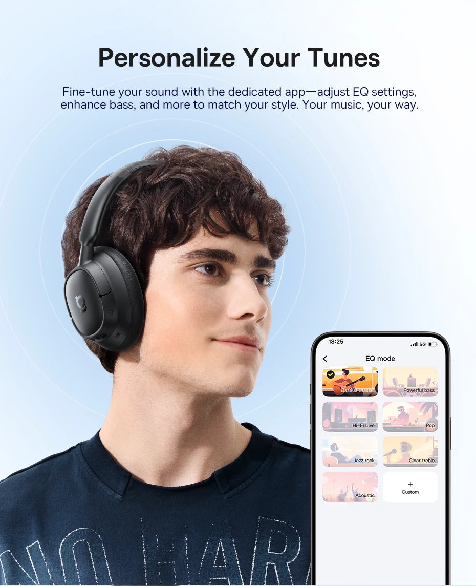 Baseus Bass Wireless Headphones Bluetooth 6.0 98% Noise Canceling/Over Ear Headset Spatial Audio Earphone 80H Time
