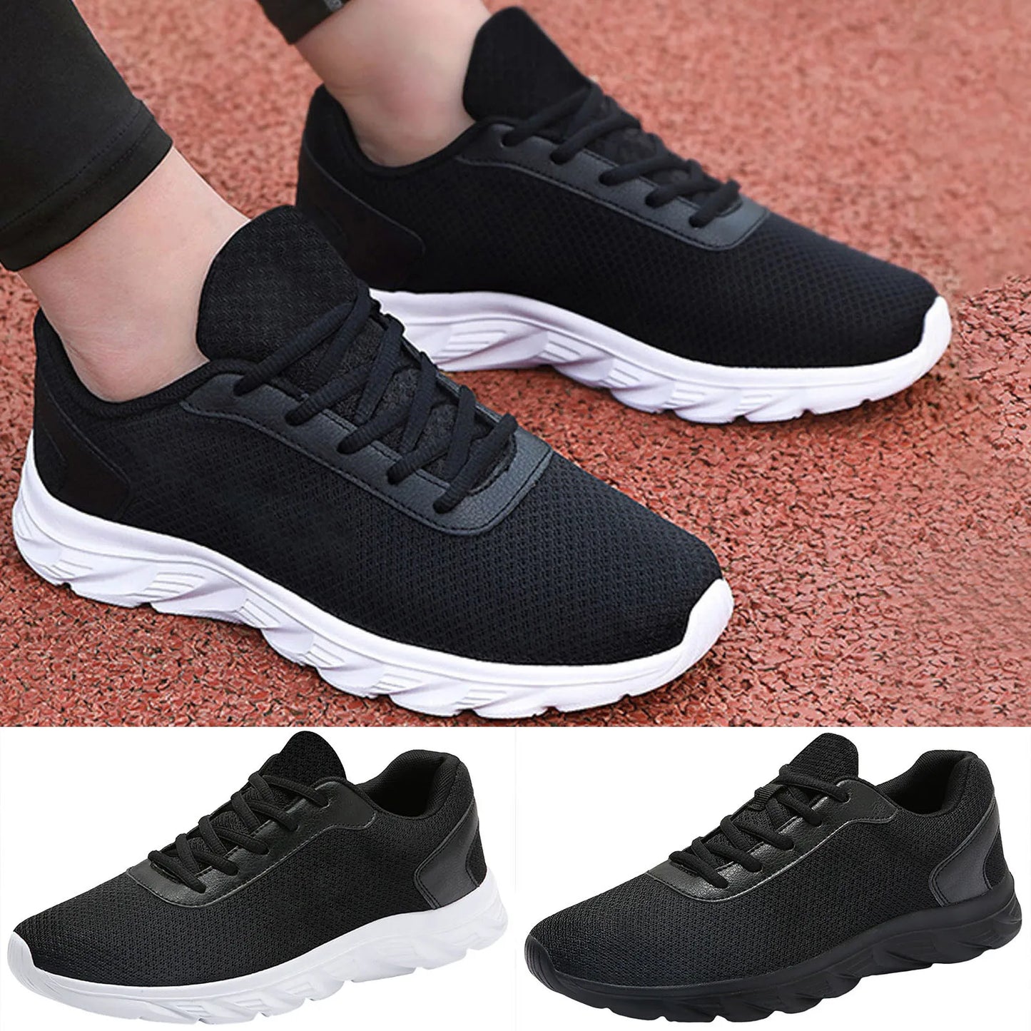 Mens Leather Sneaker Sports Shoes Simple Solid Color Fashion Summer/New Pattern Mesh Breathable Classic Sneaker