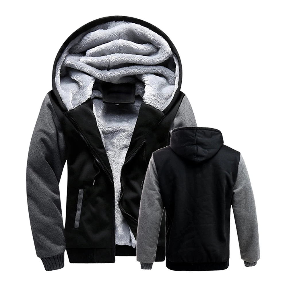 Winter Jacket Men Warm Coat Thick Fleece Male Zipper Hooded Jackets/Casual Hooded Sportswear Outerwear Long Sleeves Sports