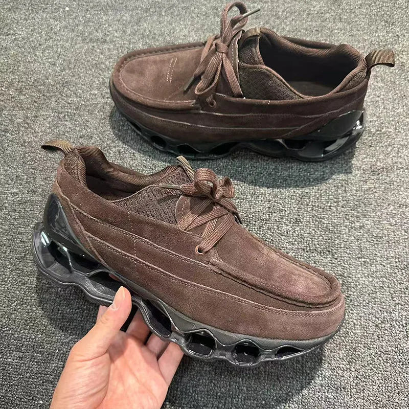 New Spring Summer Casual Leather Shoes Korean Style Round Toe/Lace Up Elevator Sole Minimalist Elegant Fashion Footwear