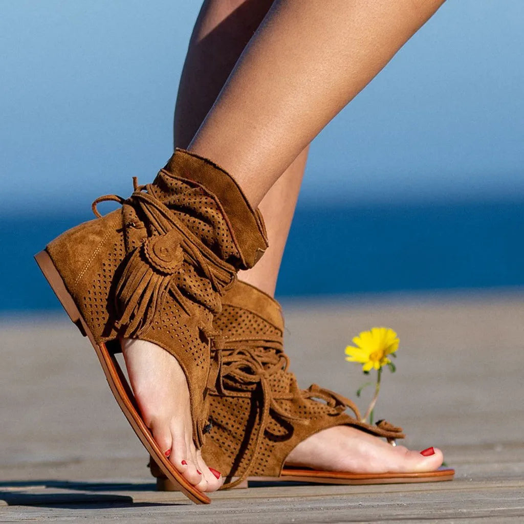 Sandals Women Girls Retro Bohemian/Tassel Roman Beach Shoes Boots Summer Wear