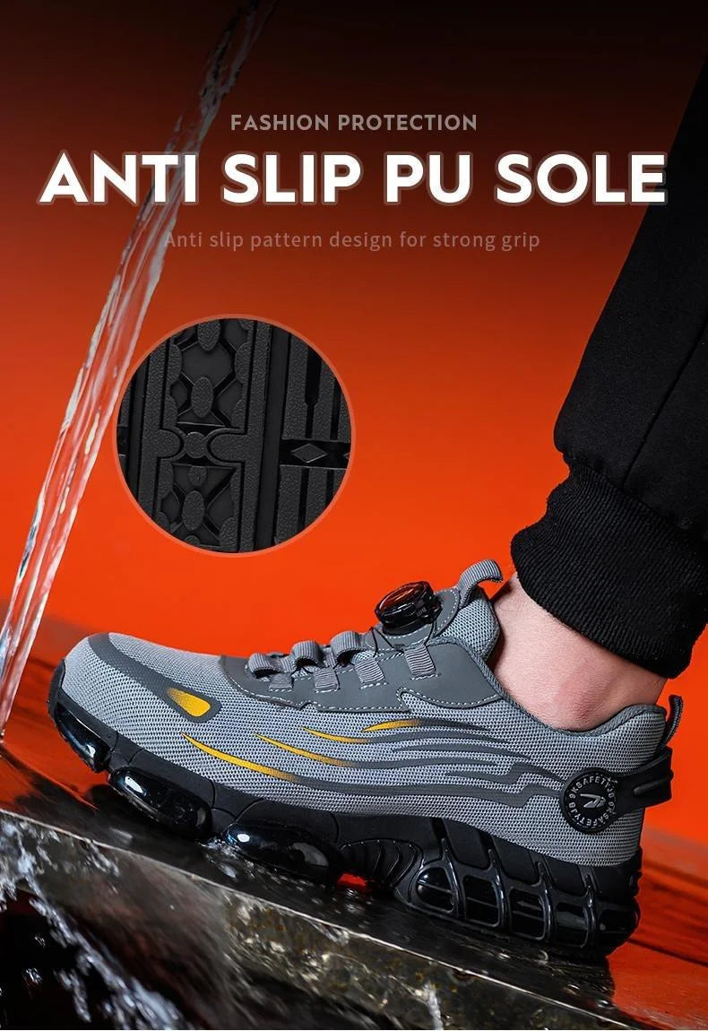 Men's Lace Up Low Top Anti Piercing & Anti Smashing Safety Shoes/with Rotating Button, Contrast Mesh Work Shoes, for Outdoor