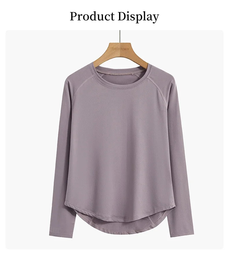 DRUR Long Sleeve Gym Top Women Breathable Quick Dry Workout Tshirt/Loose Fit Running Tee Yoga Clothing Sportswear Activewear New