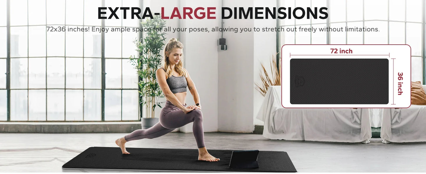 HAPBEAR Large Yoga Mat Extra Wide 72"x36" 6mm TPE Double Sided/Non Slip Exercise Mat Non-Slip Textured Surface Durable Cushion